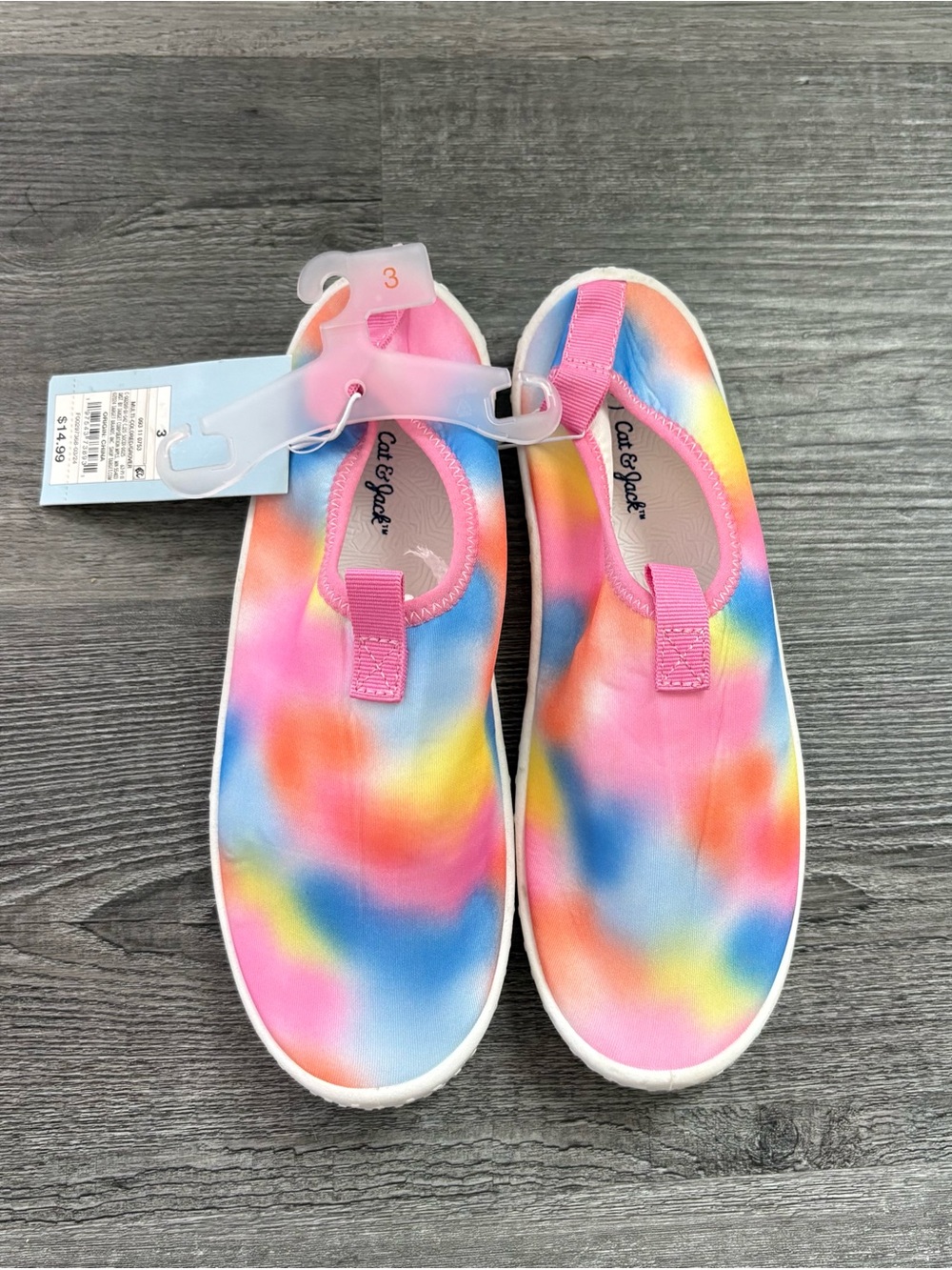 Cat & Jack Pink Multicolor Tie-Dye Slip-On Water Shoes. kid size 3 NWT